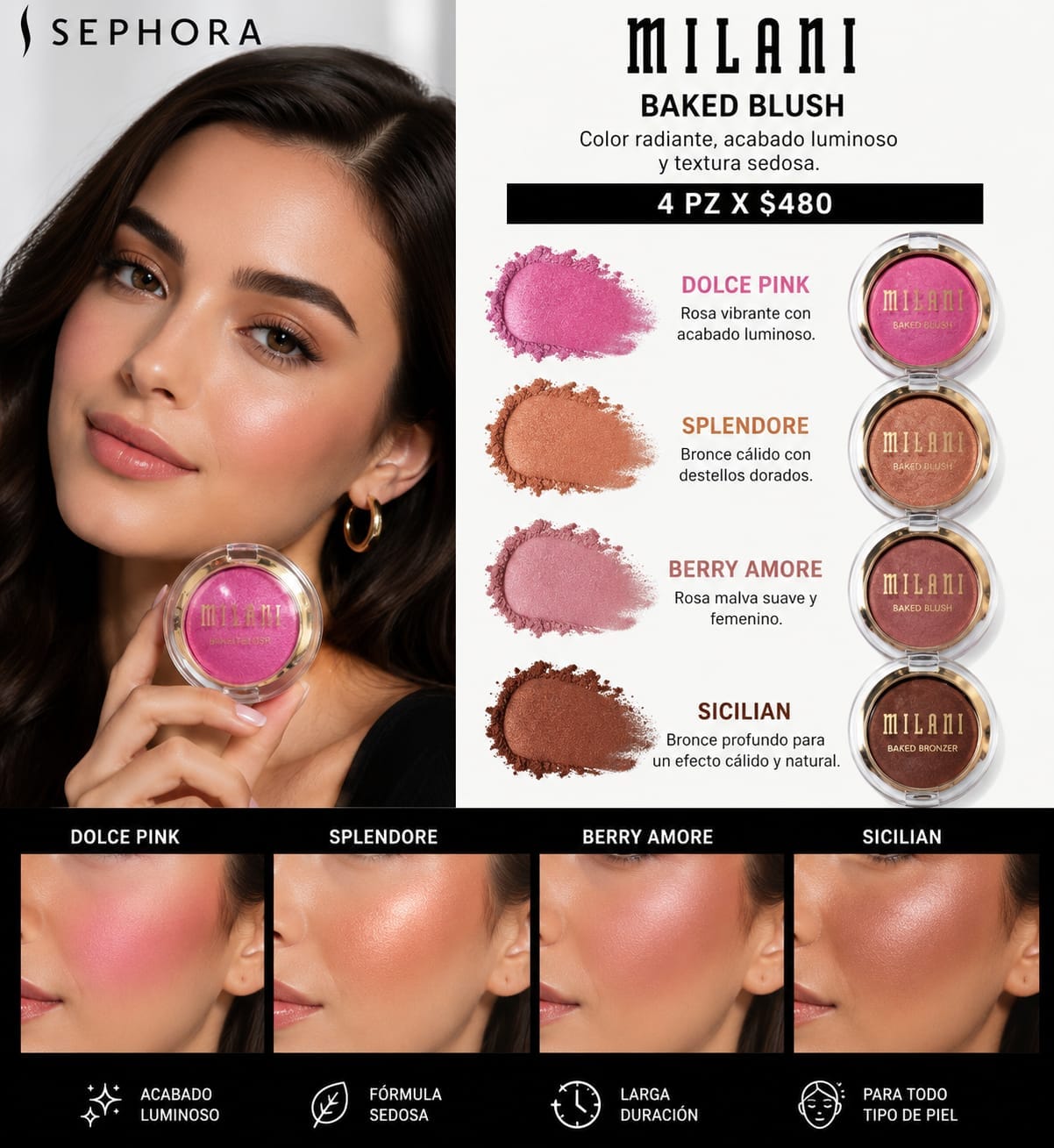 🌸✨ Milani Baked Blush &amp; Bronzer - KIT 4 PZ