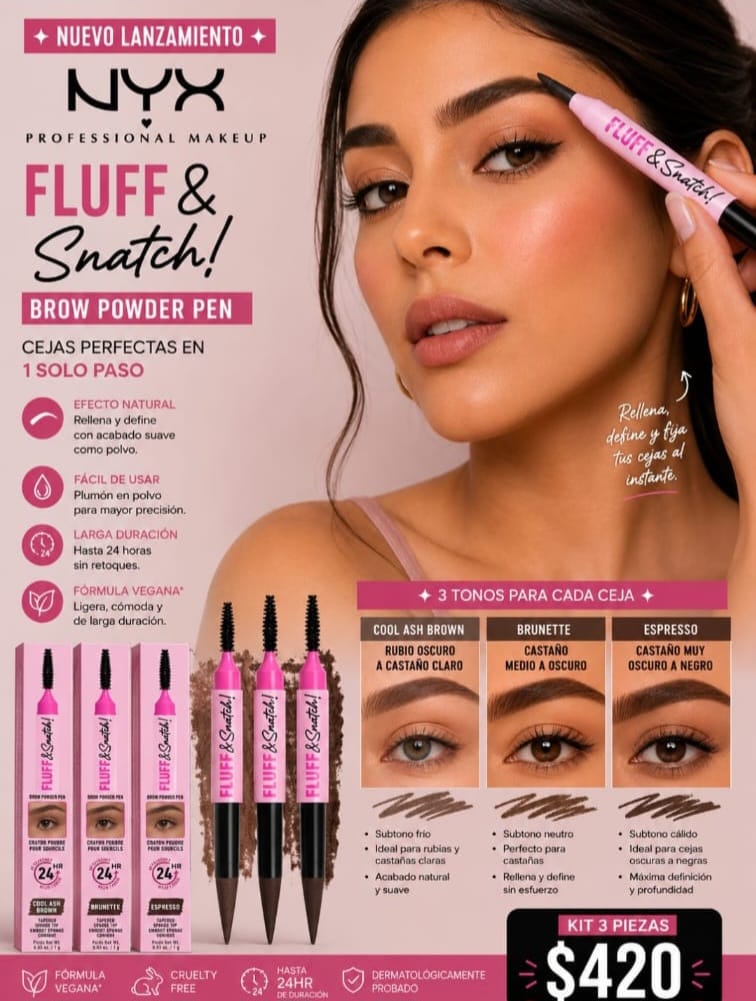 NYX Fluff & Snatch! Brow Powder Pen - KIT 3 PZ