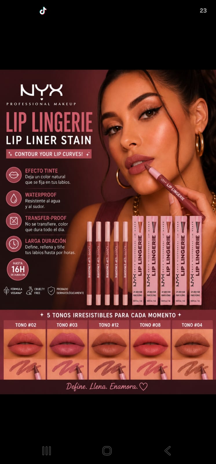 LIP LINGERIE DELINEADOR DE LABIOS EFECTO TINTA NYX PMU