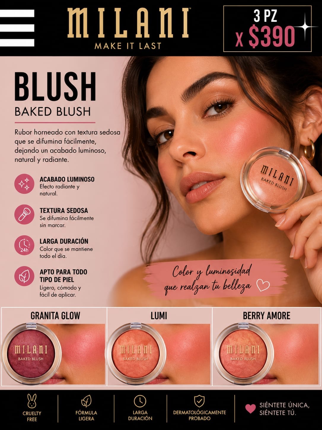 🌸✨ Milani Baked Blush -KIT 3 PZ