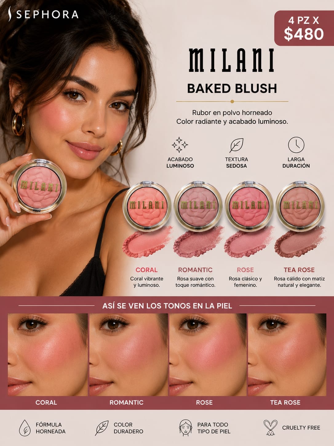 🌸✨ Milani Baked Blush - KIT 4 PZ