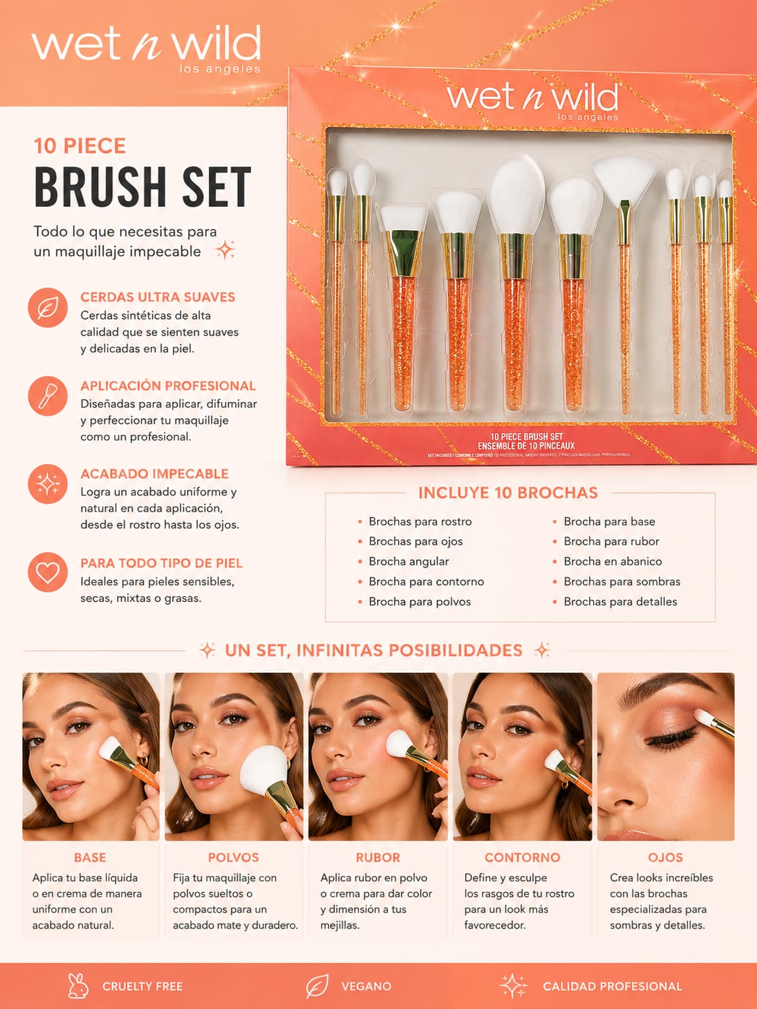 Wet n Wild 10 Piece Brush Set – Set de 10 Brochas de Maquillaje