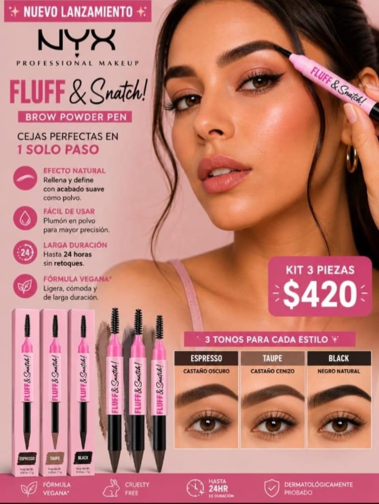 NYX Fluff &  Snatch! Brow Powder Pen - KIT 3 PZ
