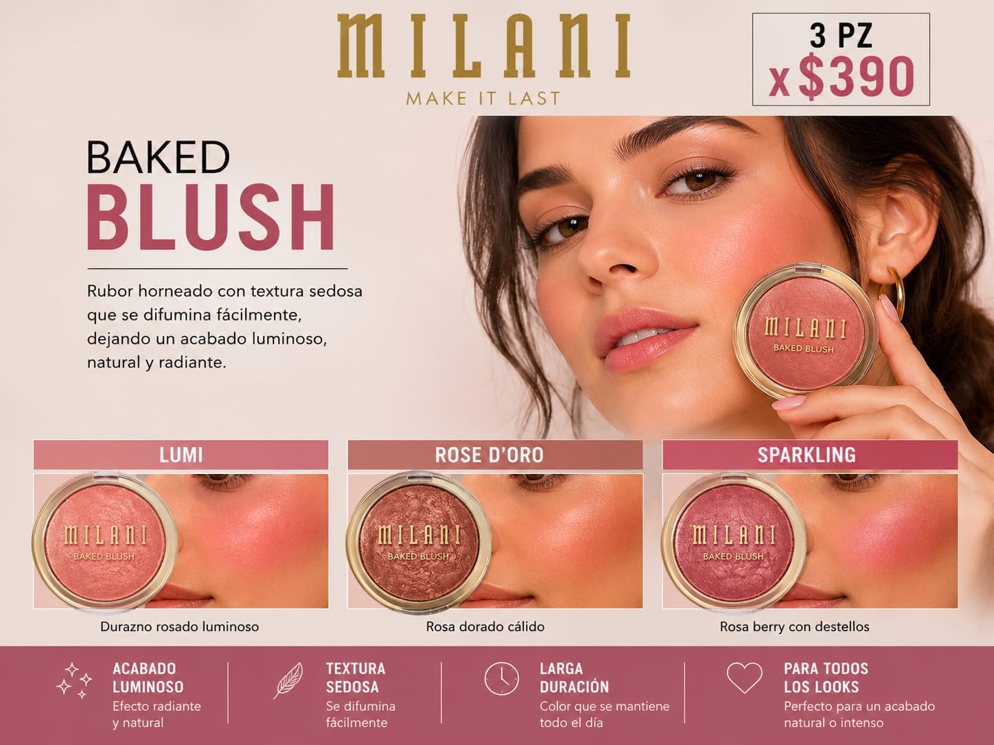 🌸✨ Milani Baked Blush - KIT 3 PZ