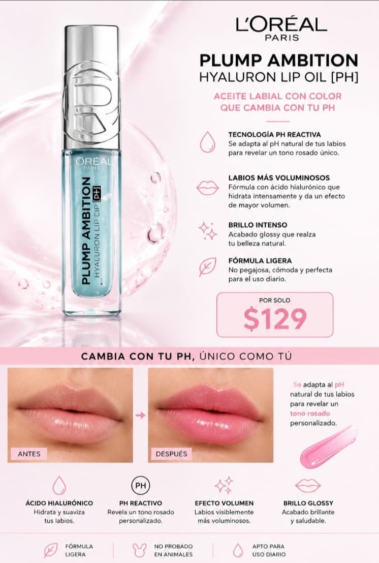brillo labial de L'Oréal Paris, Plump Ambition (Tono 010)