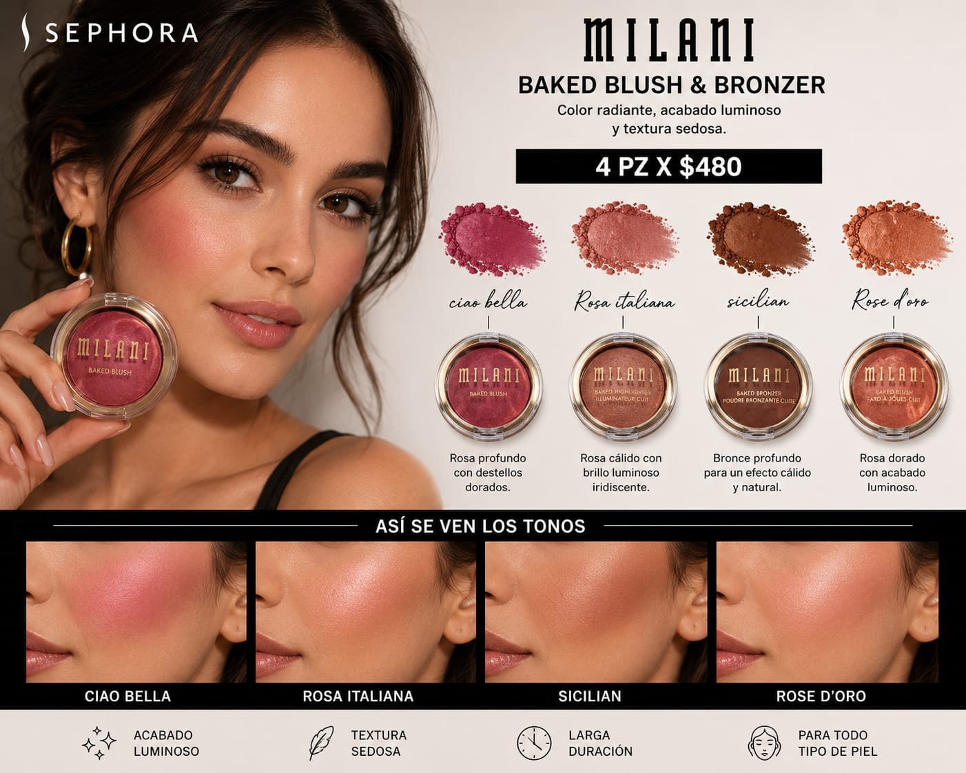 🌸✨ Milani Baked Blush &amp; Bronzer - KIT 4 PZ
