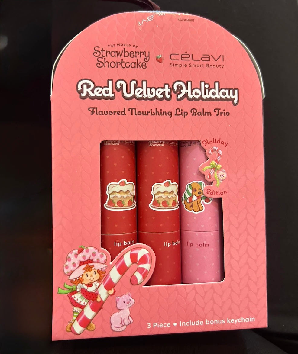 Red Velvet Holiday Rosita Fresita Strawberry Shortcake lip balm trio Lip balm - Celavi