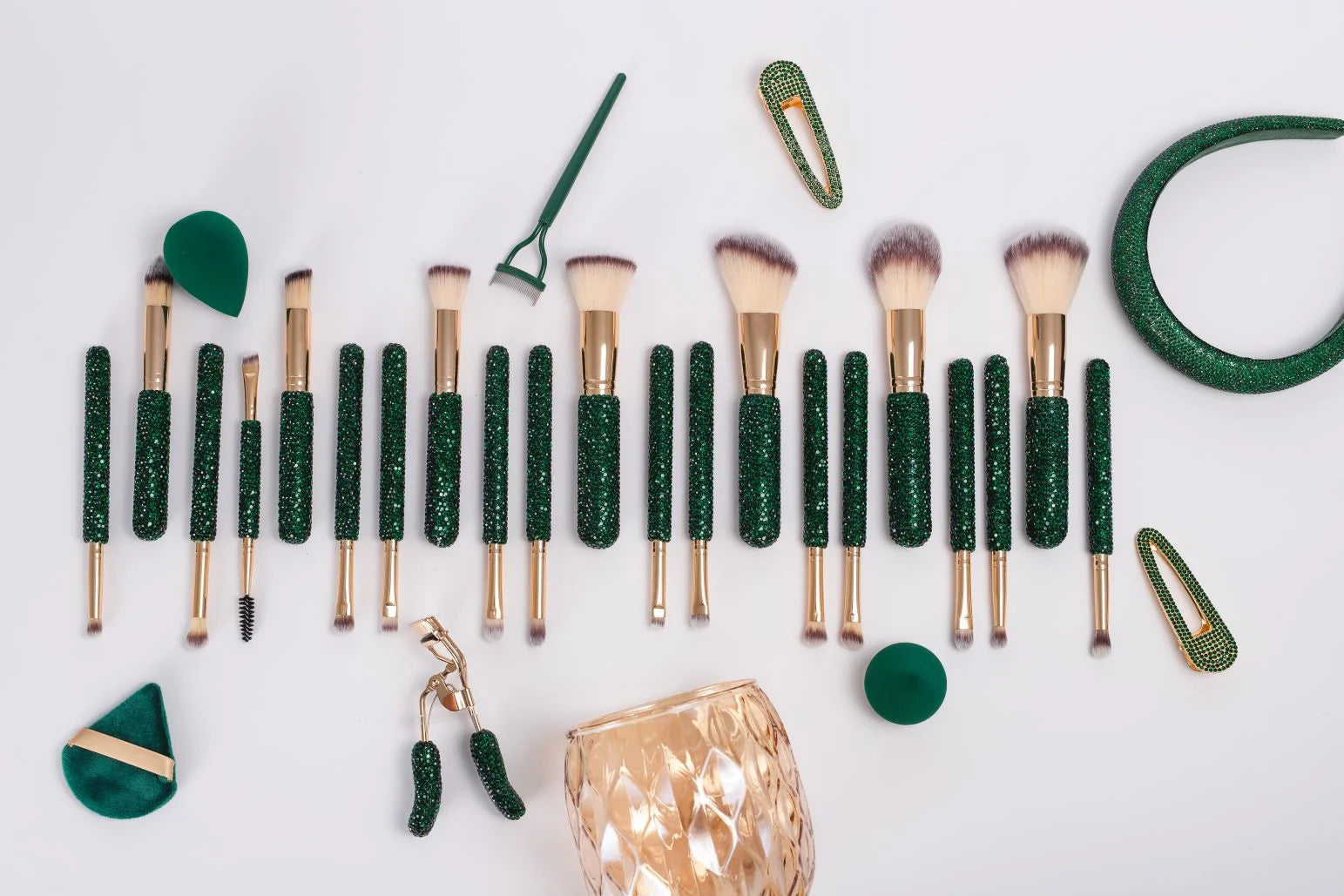 EMERALD GREEN BLING Mega Glitz & Glam | 30pc Essentials Collection Brush Set |