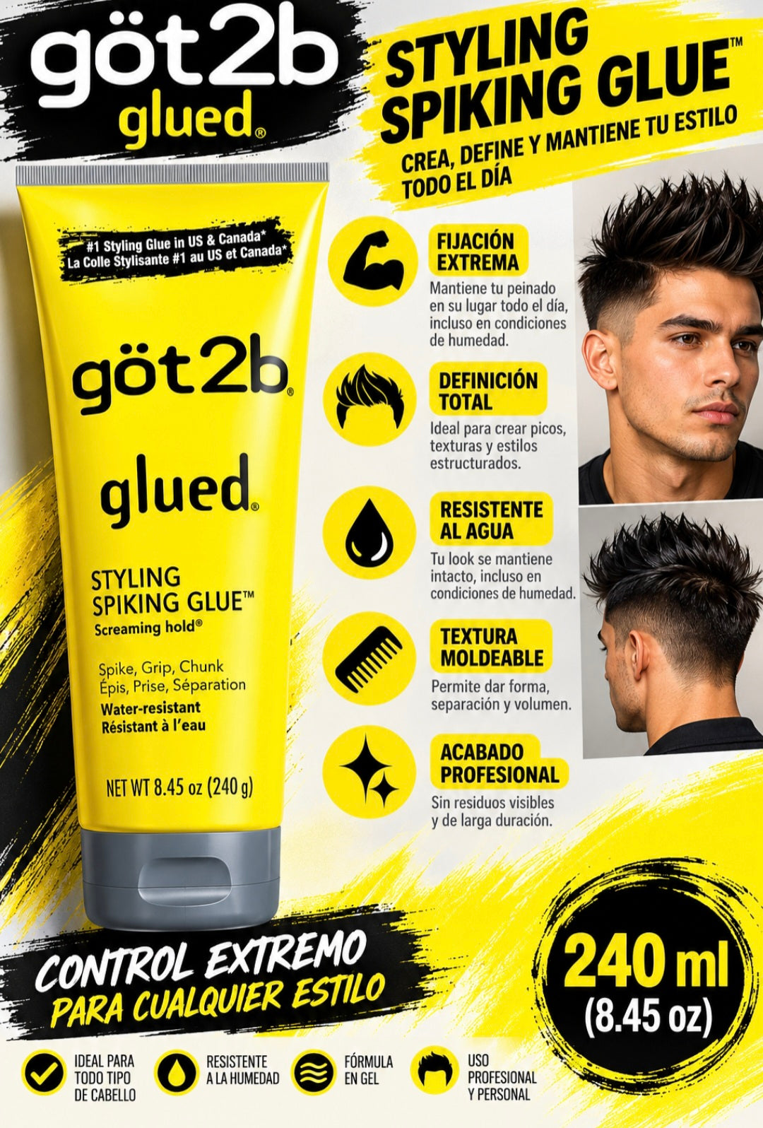 Got2b Glued Styling Spiking Glue – Pegamento Fijador para Cabello 240 g 🖤