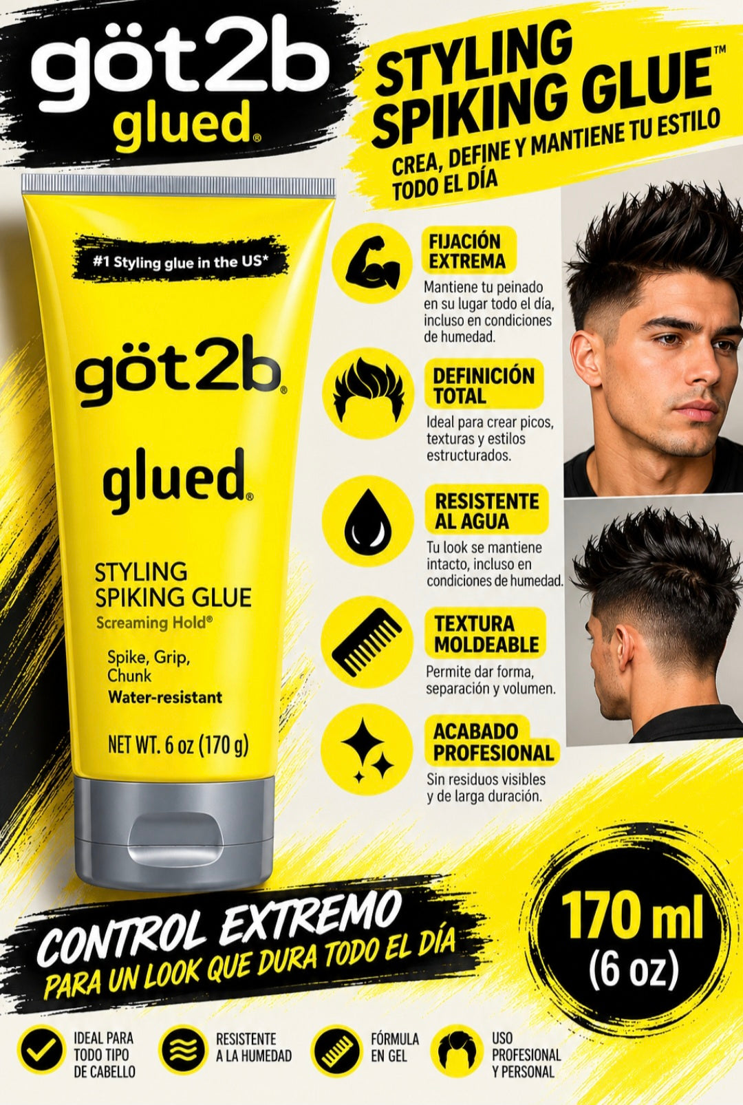 Got2b Glued Styling Spiking Glue – Gel Fijador Extremo 170 g 🖤
