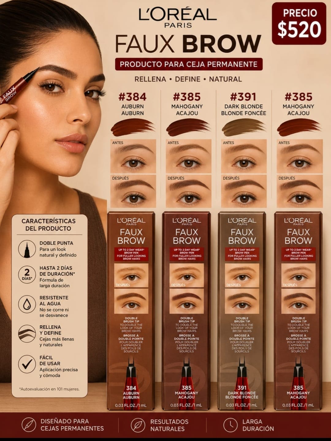 L'Oréal Paris Faux Brow – Plumón para Cejas de Larga Duración - KIT 4 PZ