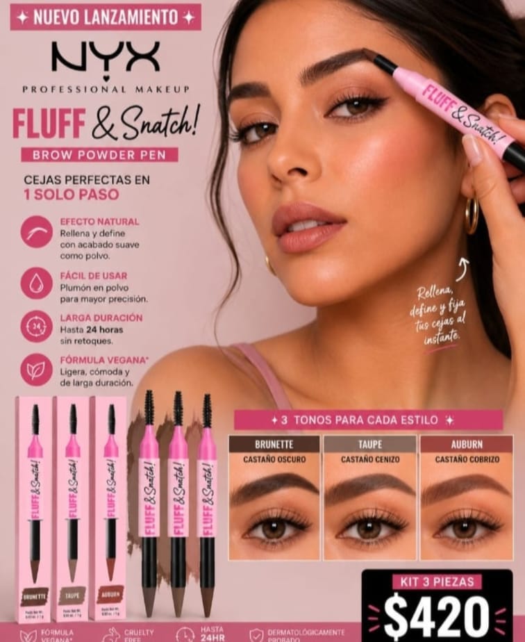 NYX Fluff  & Snatch! Brow Powder Pen - KIT 3 PZ