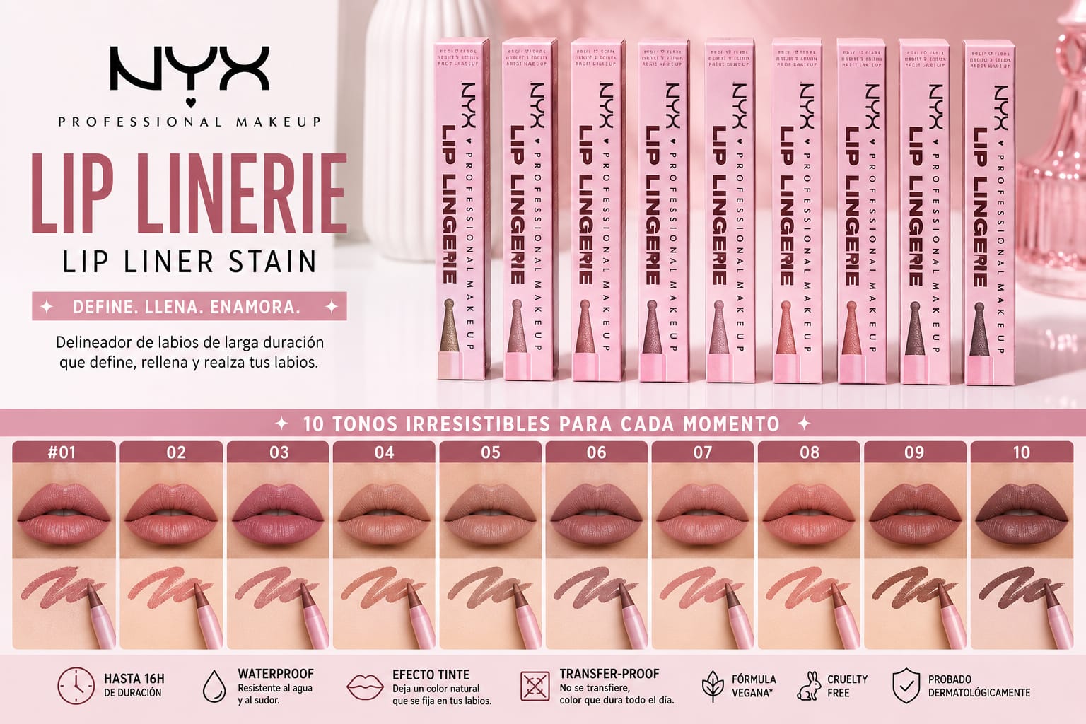 LIP LINGERIE DELINEADOR DE LABIOS EFECTO TINTA NYX PMU