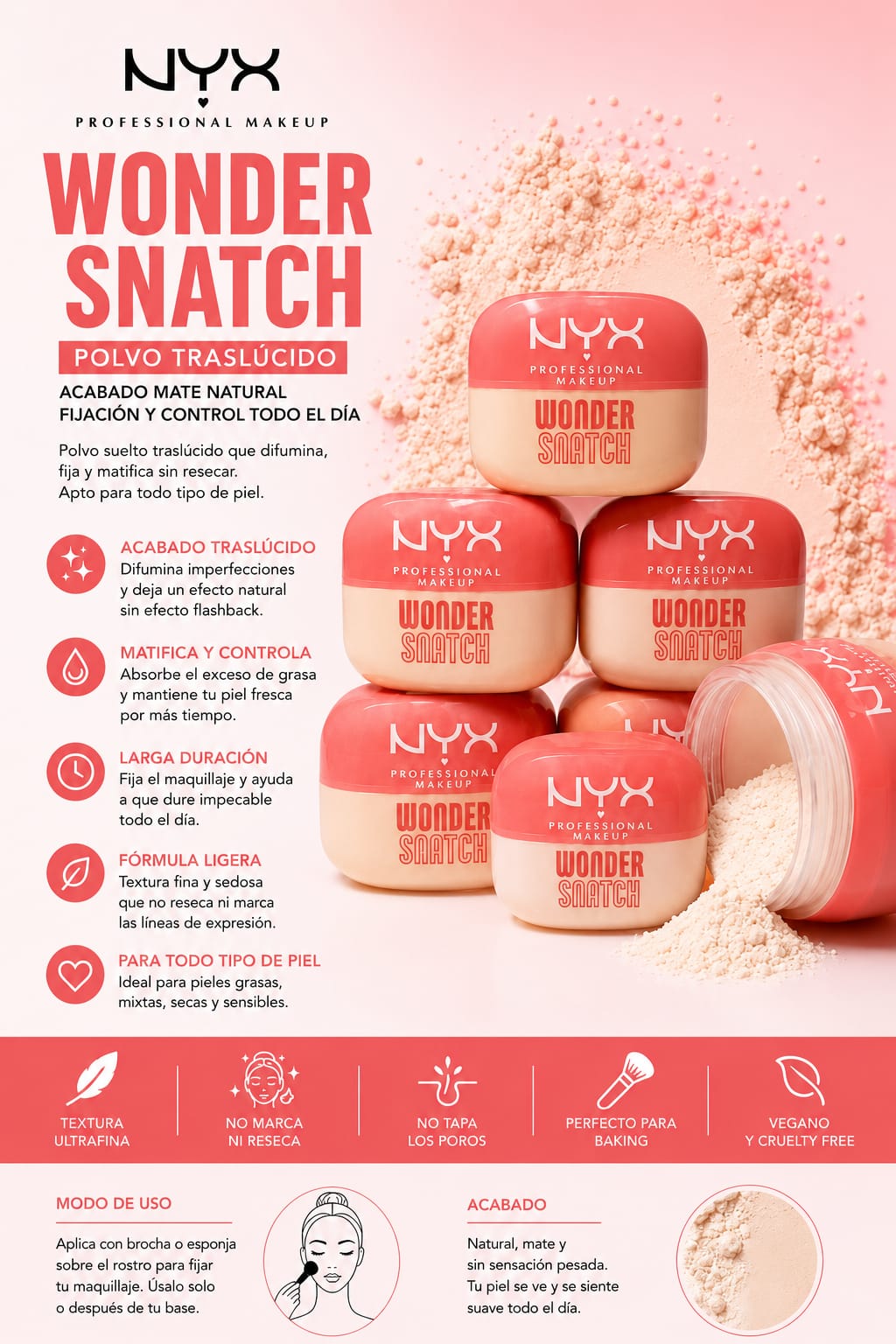 kit 5 pz - polvos traslucidos NYX